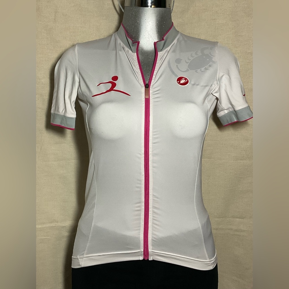 CASTELLI CYCLING JERSEY, White with Pink Trims/Logos.
